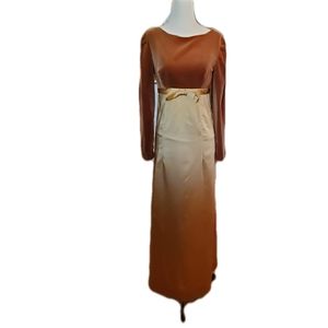 VINTAGE 60S FORMAL PROM PAGEANT EVENING DRESS BROWN VELVET GOLD SATIN